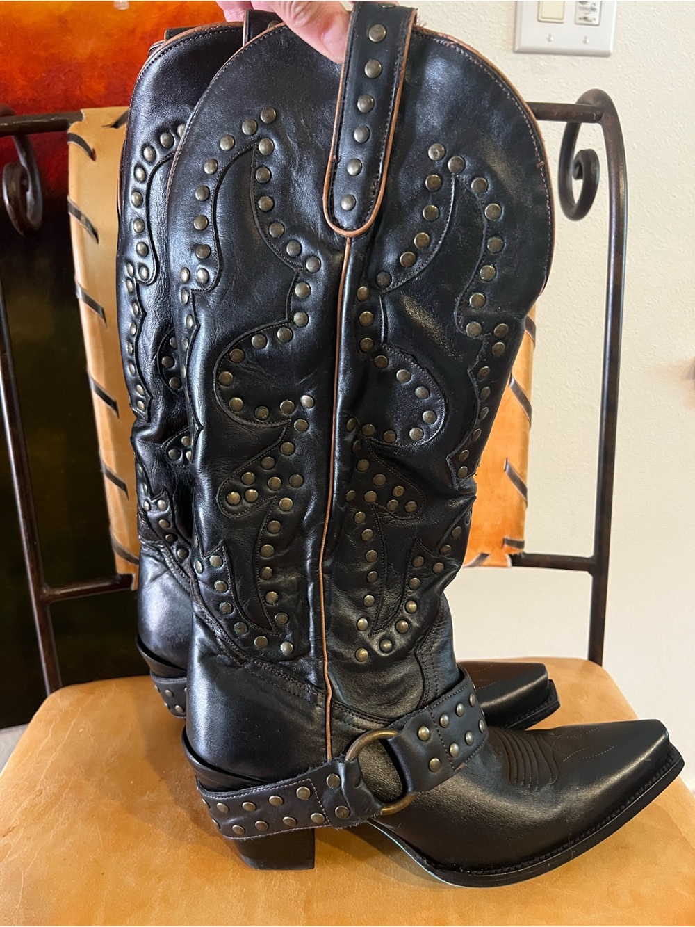 Black Studded Western Ankle Boots - Unbranded